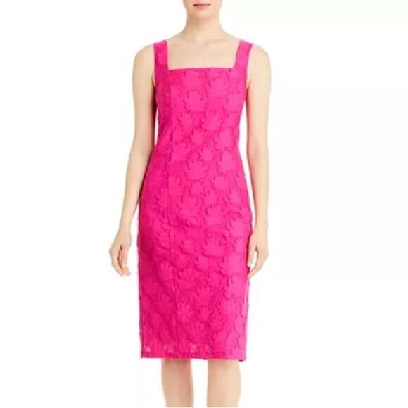 BOSS Dress Women’s 6 Diteva Pink Cotton Blend Floral Lace Sleeveless Sheath NWT - Picture 8 of 8